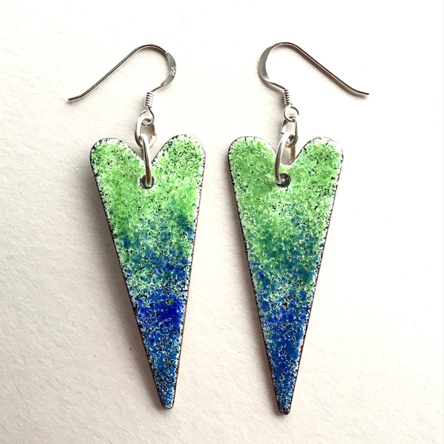 Original Shape - Long Heart Shaded Enamel Drop Earrings -'Perfectly Imperfect’ 