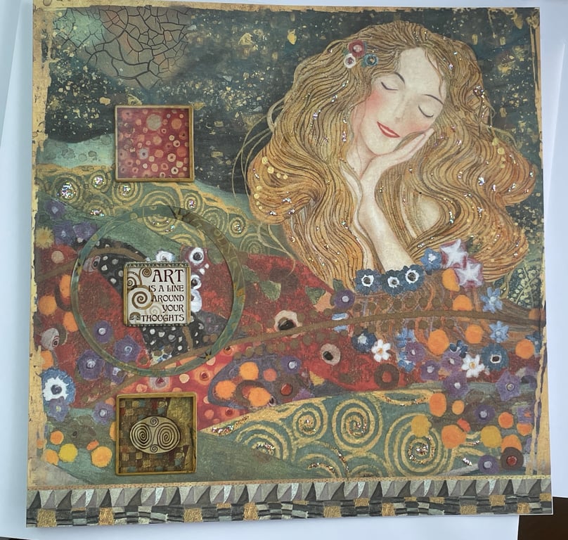 Art is a line around your thoughts Gustav Klimt inspired greetings card