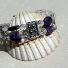 Purple Lepidolite & Clear Quartz Gemstone Beaded Bracelet "Purple Peace"