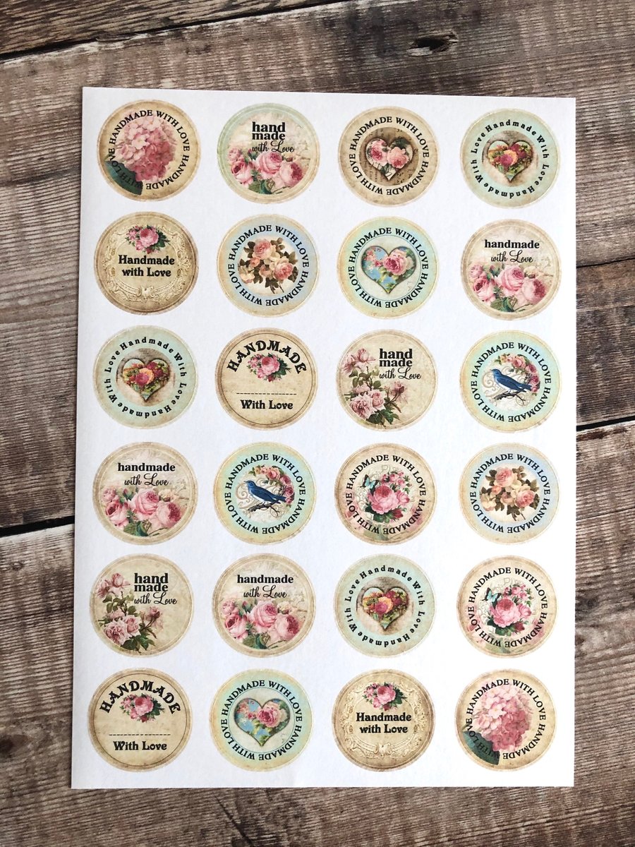 Handmade with love stickers shabby chic style
