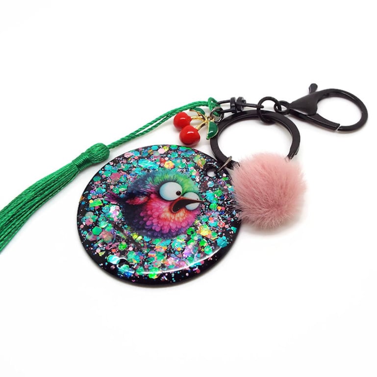 Handmade Bird Bag Charm Keyring with Tassel and Charms