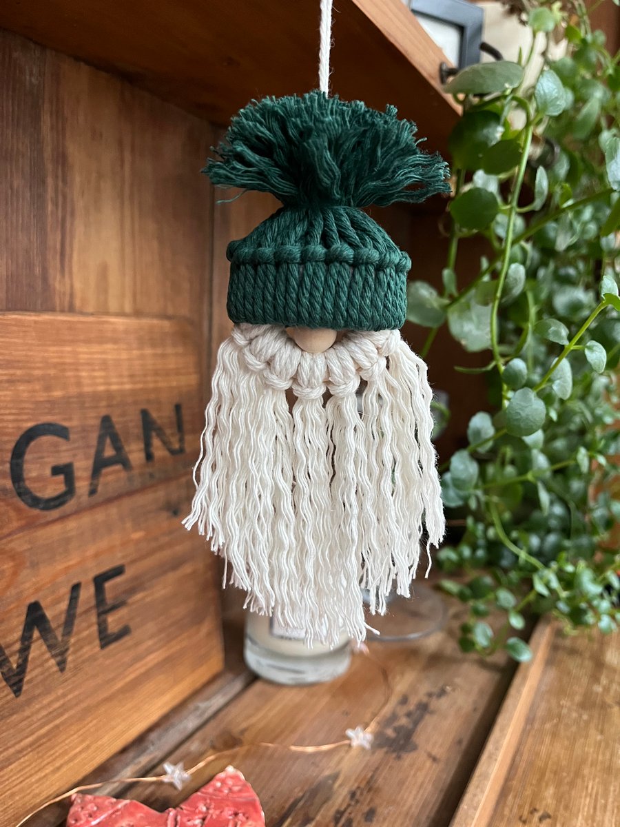 Dark Green Macrame Santa Decorations