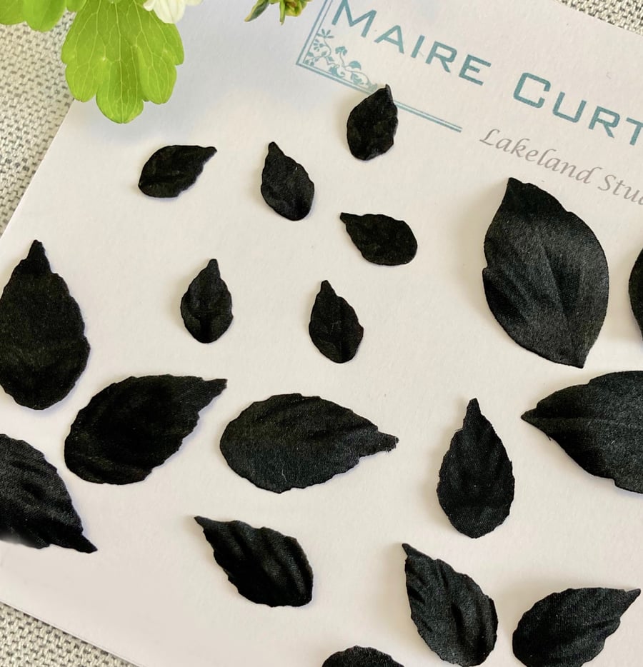 Hand Crafted Black Silk Satin Leaves