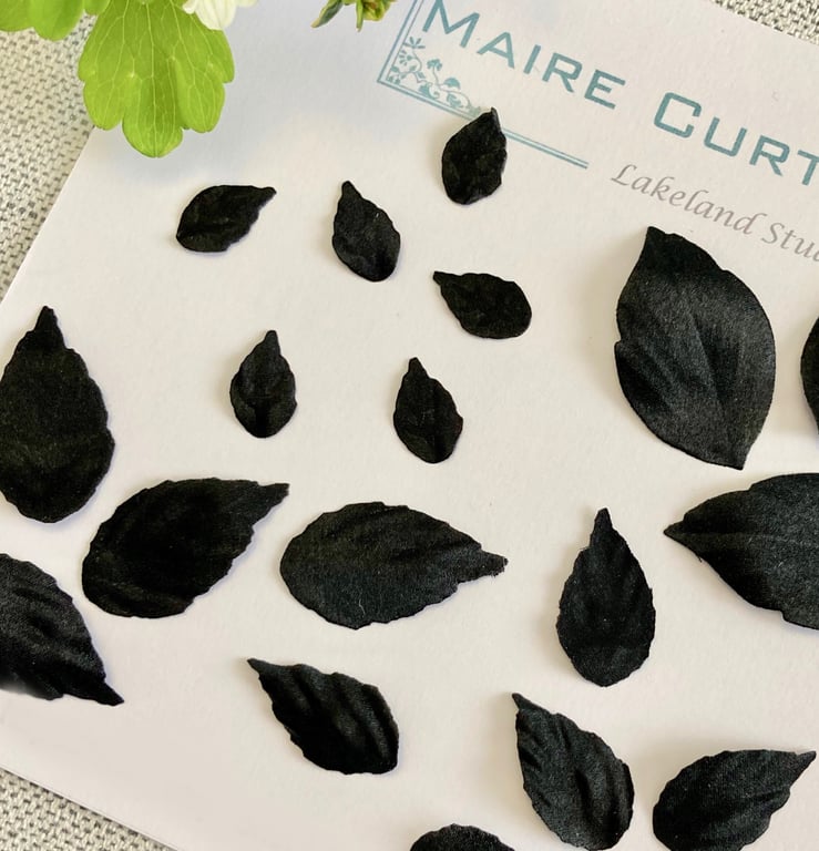 Hand Crafted Black Silk Satin Leaves