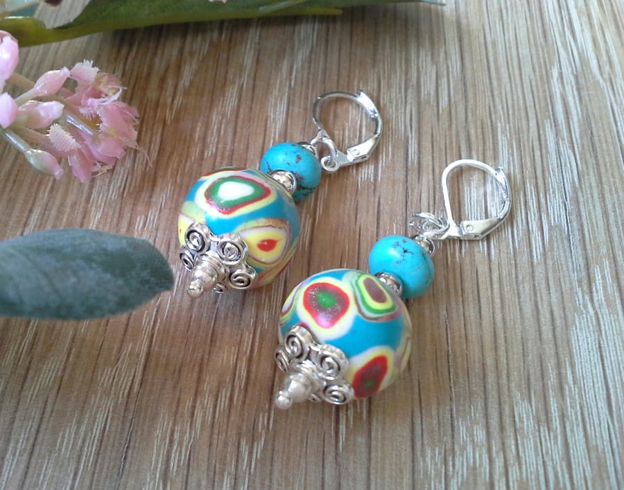 Hand Made Polymer Clay Beads & Howelite Earings.