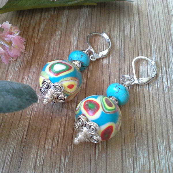 Hand Made Polymer Clay Beads & Howelite Earings