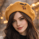 100% Wool Beret hand embroidered with acorns