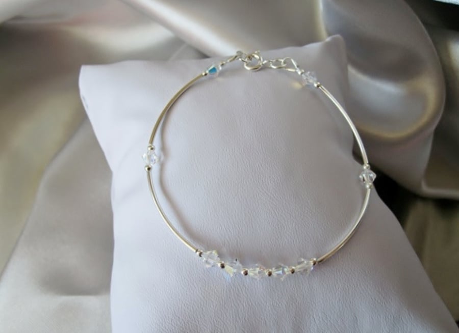 Sparkly Swarovski AB Rainbow Crystals & Sterling Silver Curves Bracelet