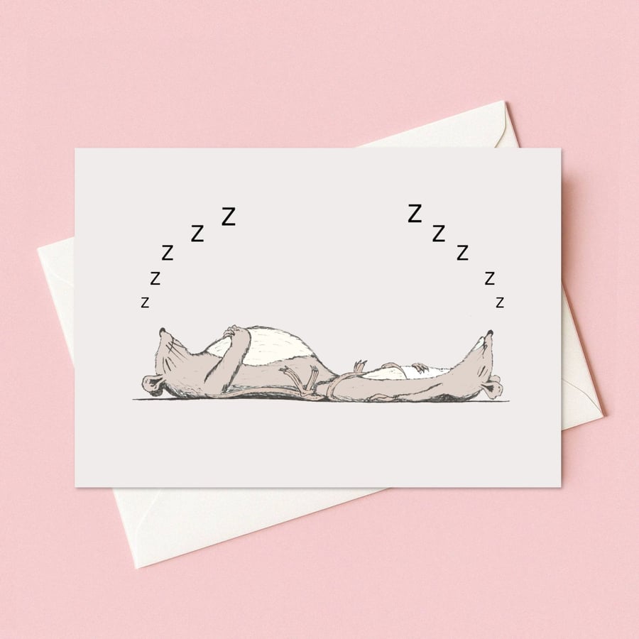 Sleeping Mice Greeting Card: Cute Hand Drawn Pencil Illustration (202)