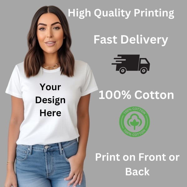Ladies Custom Printed Shirt, Personalised Text Logo Shirt, Short Sleeve Shirt