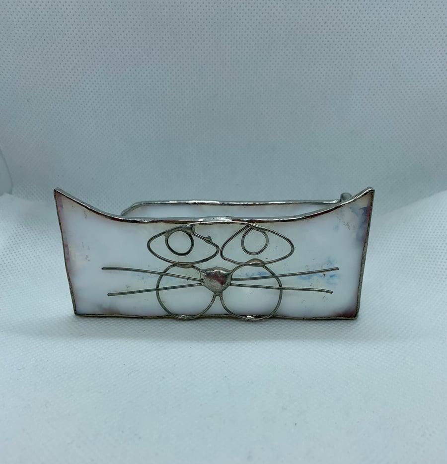 Stained glass business card holder - cat face (various colours)