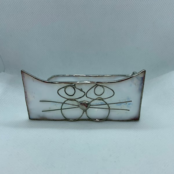 Stained glass business card holder - cat face (various colours)
