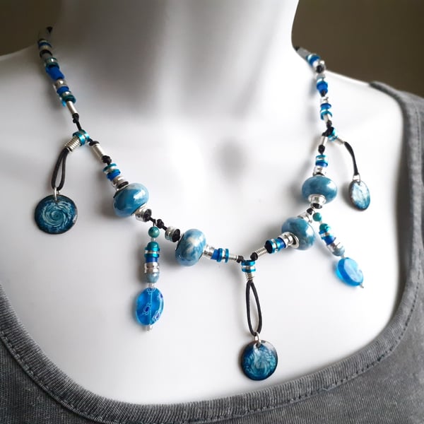 Necklace Kit - with Handcrafted Swirled Enamel Discs.