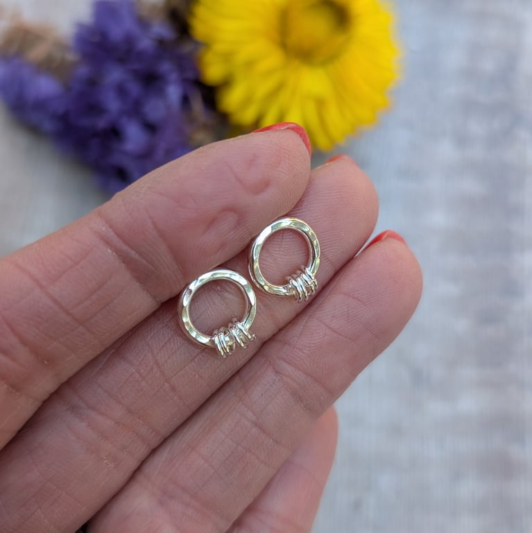 Sterling Silver Circle Stud Earrings with Four Silver Loops - JBJ3014