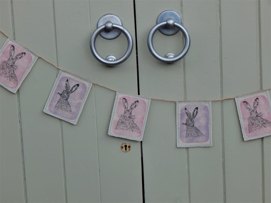 Purple and pink hares - 80 cm - Screen printed Bunting