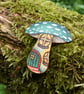 Green toadstool house brooch hand burned using pyrography. - Image 2