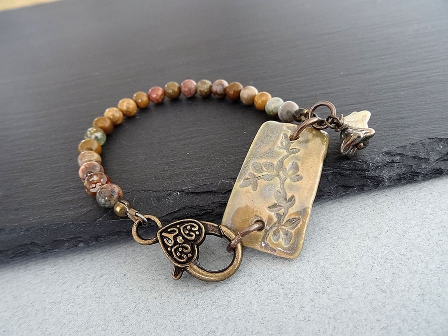 Ceramic Bar Bracelet,Ocean Jasper Bracelet,