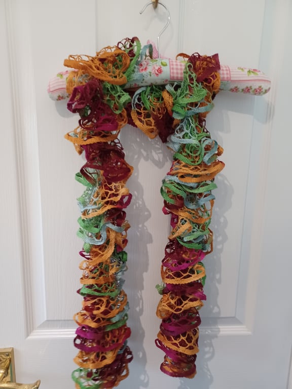 Dark Red, Light Blue, Light Green and Golden Yellow Lacy Effect Scarf