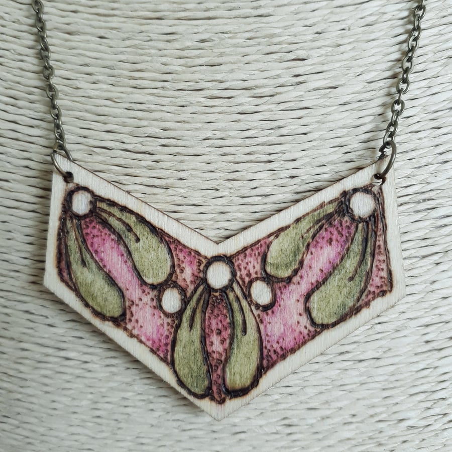 Pyrography mistletoe pendant