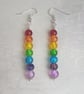 Gorgeous Rainbow Bead Stick Dangle Earrings - Silver tones - Image 2