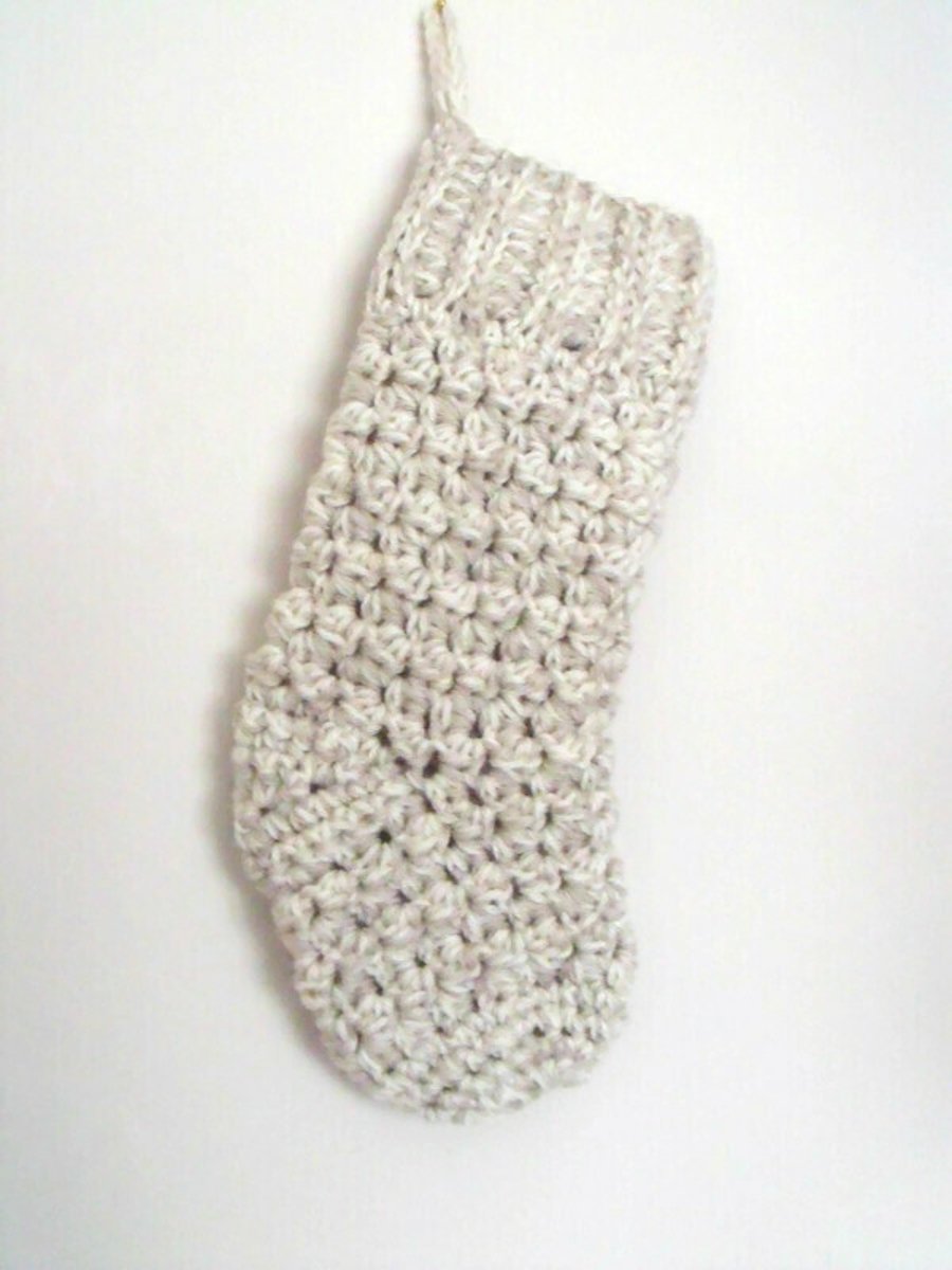 crocheted christmas stocking in oatmeal