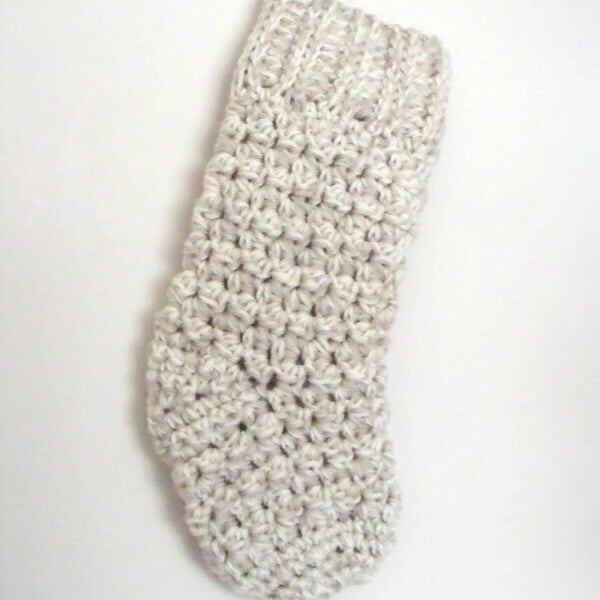 crocheted christmas stocking in oatmeal