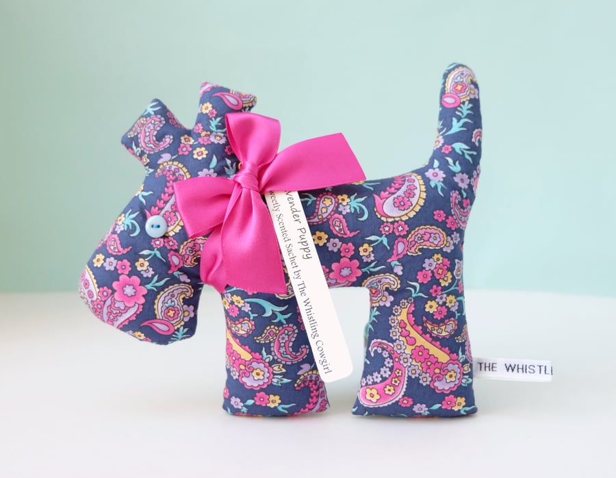 Lavender Sachet Dog in Navy Paisley