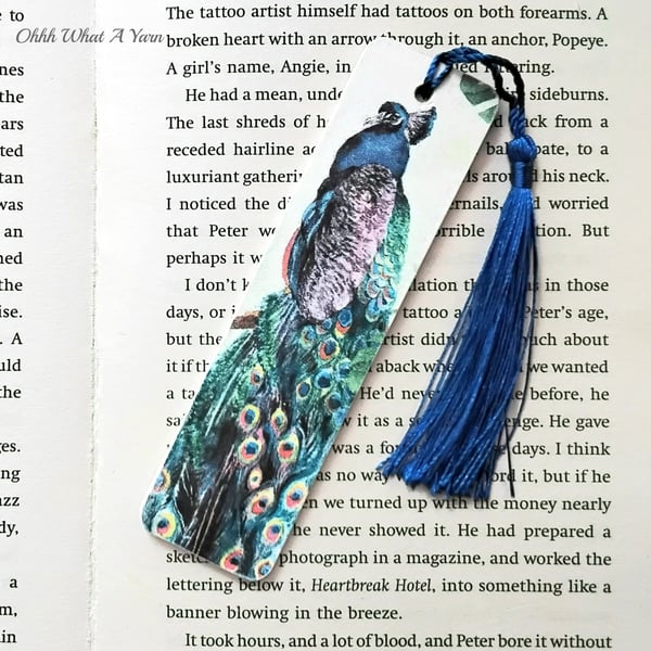 Peacock decoupage wooden bookmark.  Peacock bookmark. Wooden bookmark. 