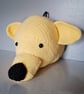 Yellow crocheted bear trophy head with hanging loop - Image 2
