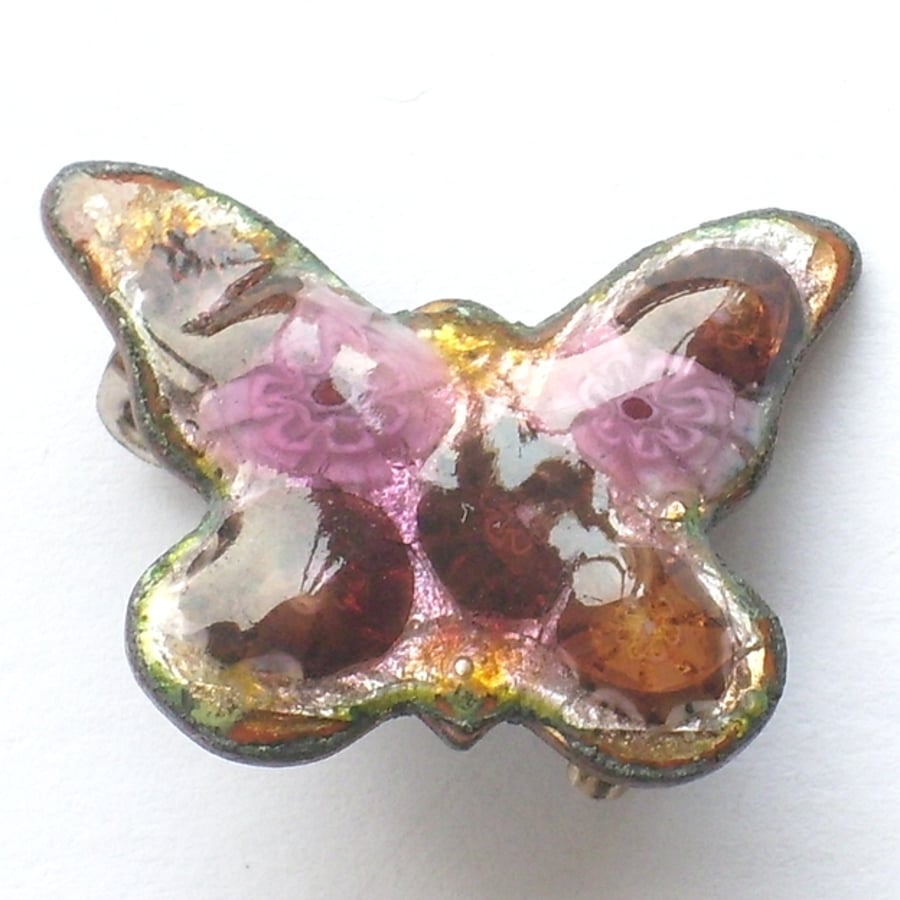 Millefiore butterfly brooch