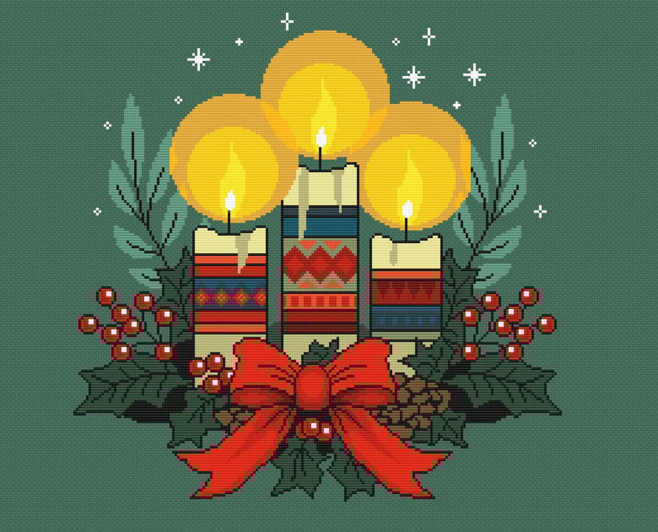 275 - Christmas Candles Festive Cross Stitch Pattern (PDF Counted Chart)