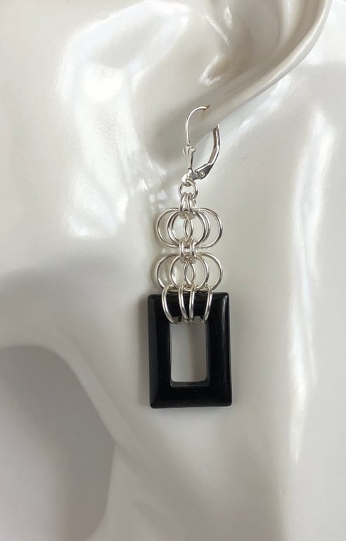 Black Agate Chainmaille Earrings 