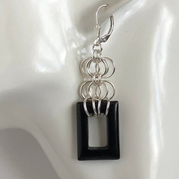 Black Agate Chainmaille Earrings 