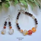 Designer Carnelian & Pietersite Bracelet & Earrings Set