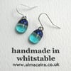 Blue Dichroic Glass Drop Earrings