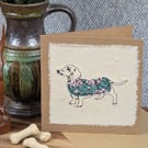 Dachshund - blank card - handmade stitched dog card, birthday card, greetings