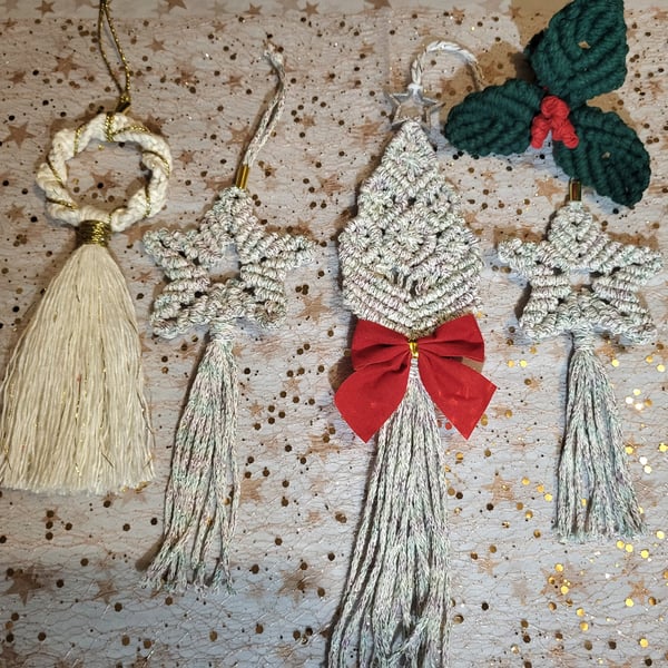 Macrame christmas hanging decor set-sparkle