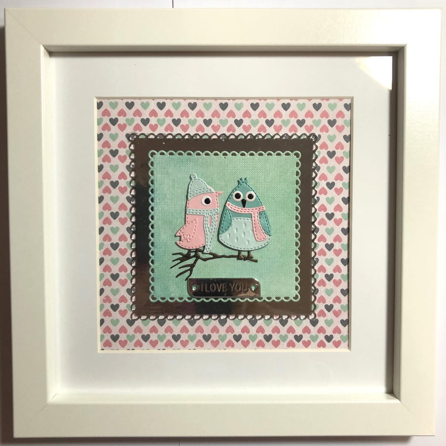 Handmade Love Birds Framed Art: Unique Valentine's Friend's Keepsake