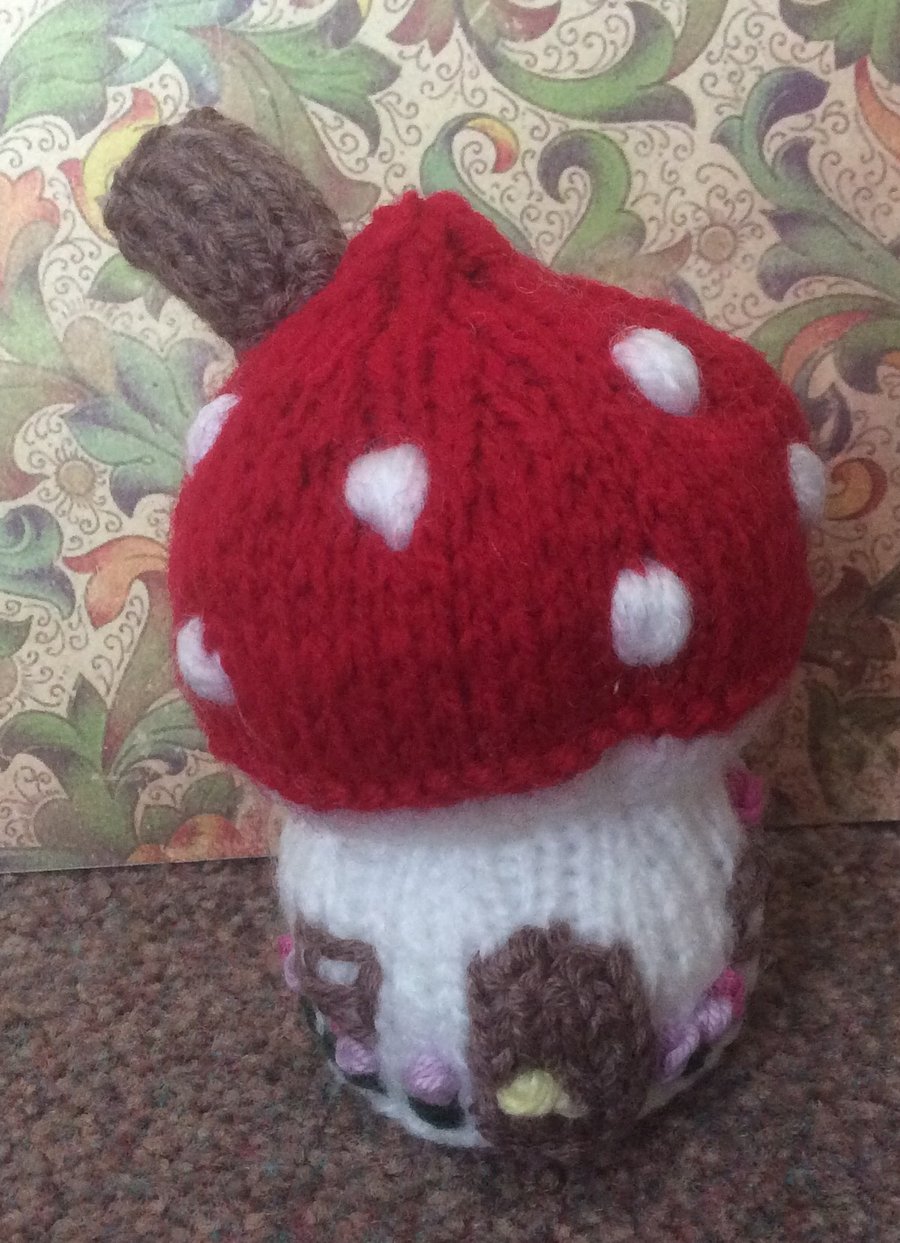 Hand Knitted Toadstool Decoration or Pin Cushion