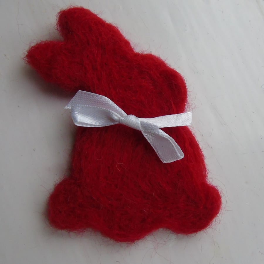 Needle felt brooch red rabbit ladies jewellery wool badge wool art Easter