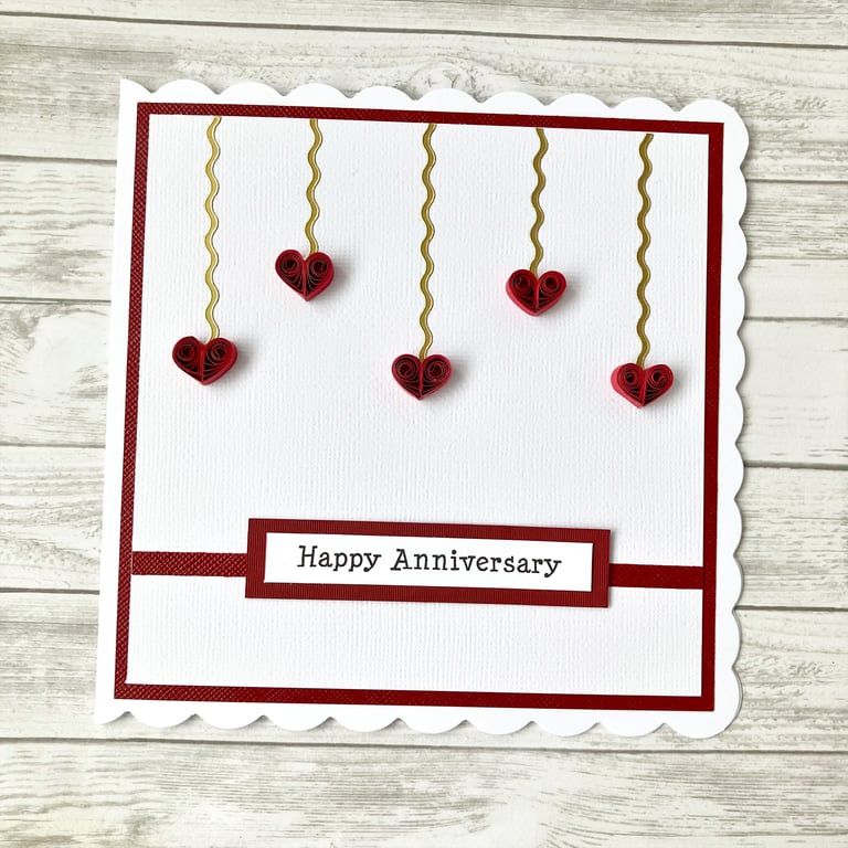 Anniversary card - quilled hearts - boxed option