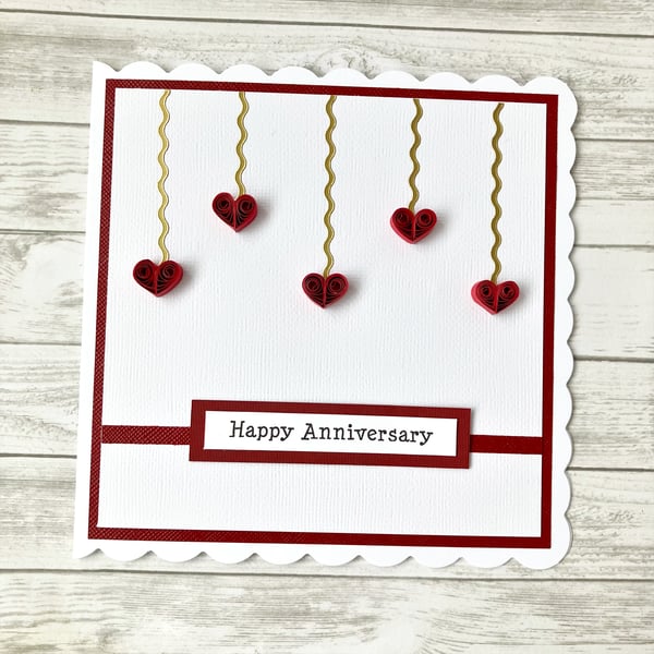 Anniversary card - quilled hearts - boxed option