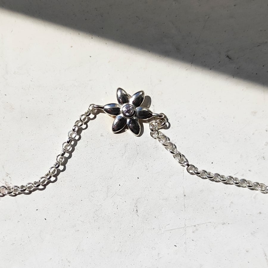 Silver 925 Flower Anklet with Zircon