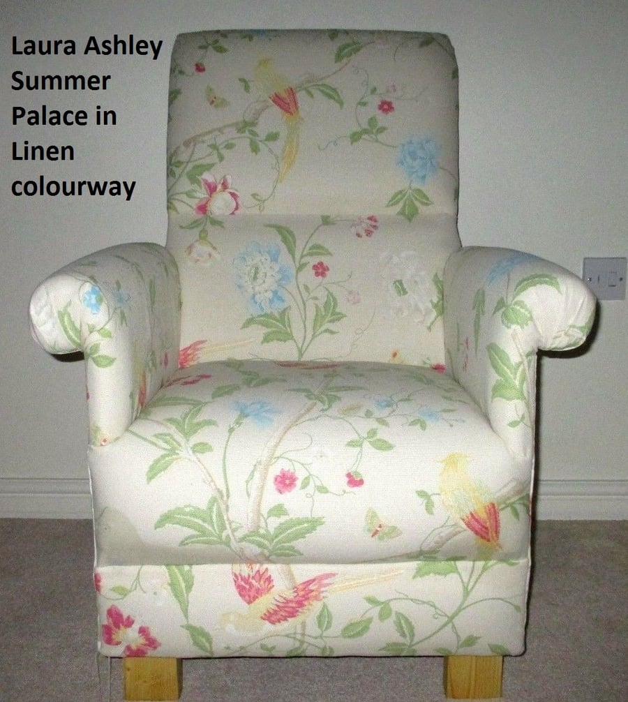 Laura Ashley Summer Palace Linen Fabric Adult Chair Armchair Floral Cream Pink