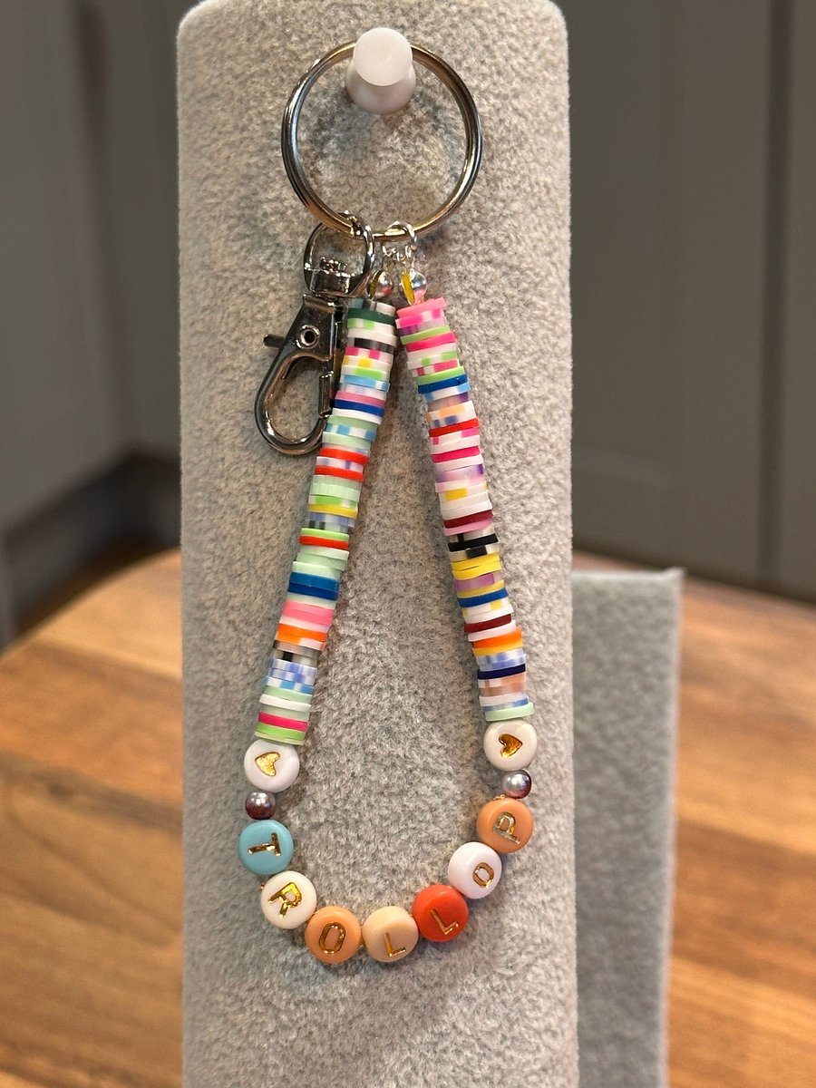 Unique Handmade keychain with heishi beads - wordy trollop