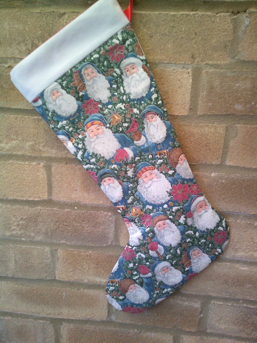 Vintage Style Santa's in Blue Christmas Stocking