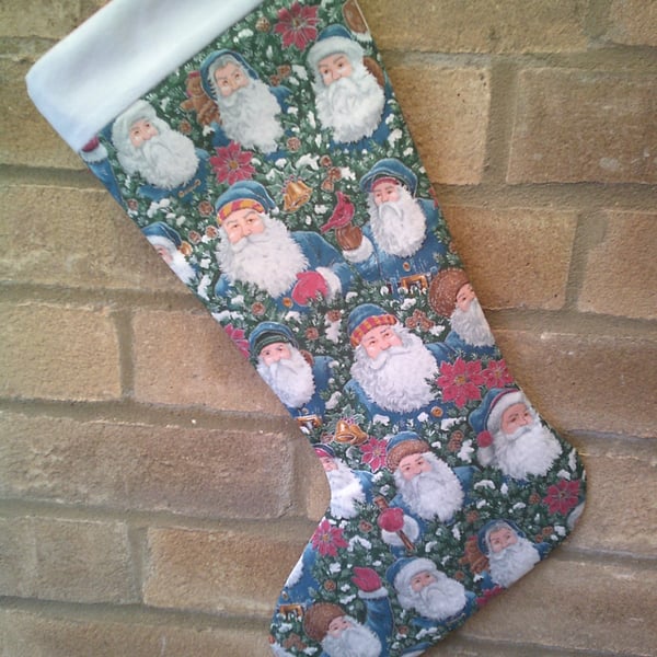 Vintage Style Santa's in Blue Christmas Stocking