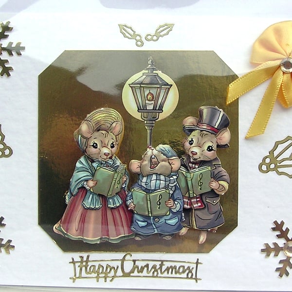 Happy Christmas Hand Crafted Decoupage Christmas Card - Happy Christmas 2499