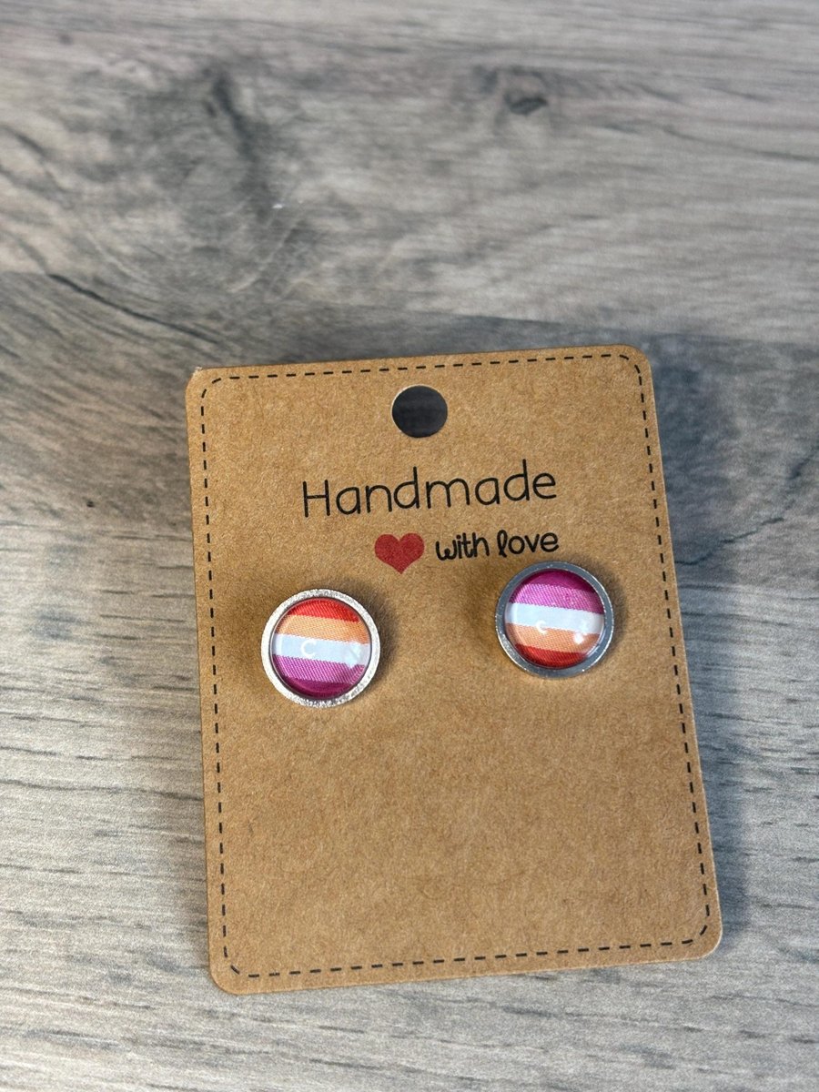 Lesbian Flag Stud Earrings - Jewellery LGBTQ Handmade 1cm Diameter