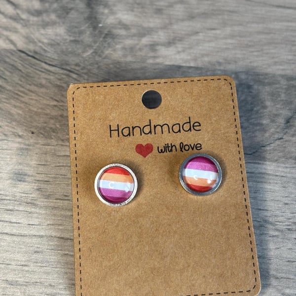 Lesbian Flag Stud Earrings - Jewellery LGBTQ Handmade 1cm Diameter
